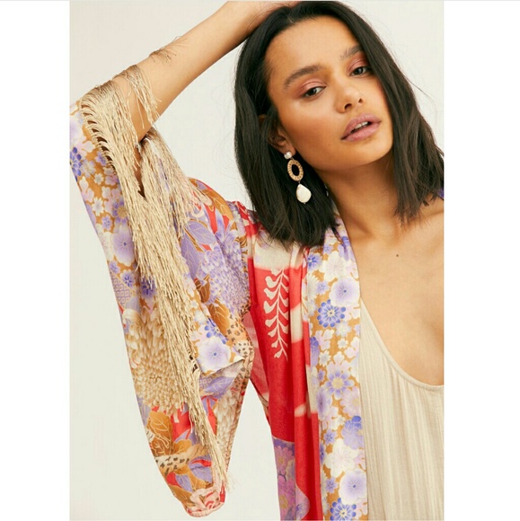 New spell free people willow short kimono tassel S - Picture 3 of 6